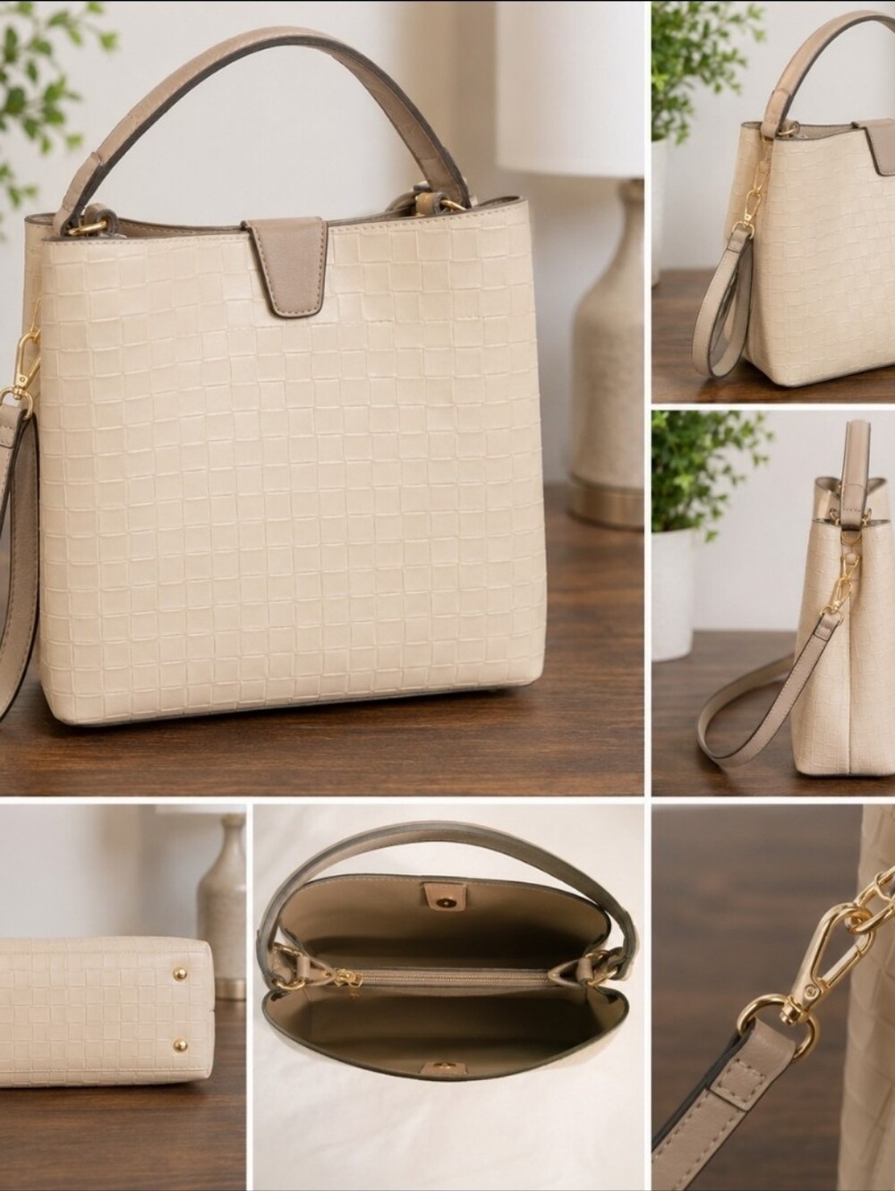 Jen & Co Tati Satchel. Elegant Cream Textured Top-Handle